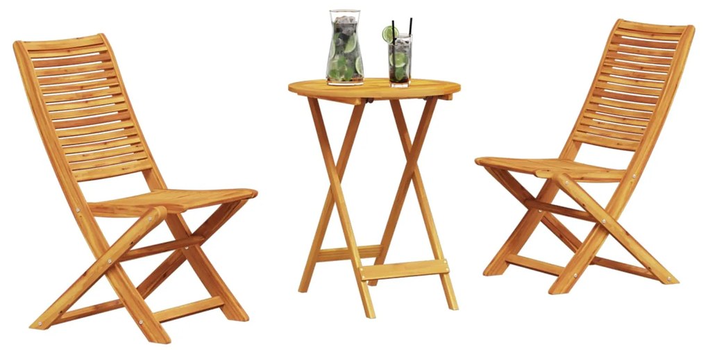 vidaXL Összecsukható Bistro Szett 3 pcs Barna Tömör Akácfa