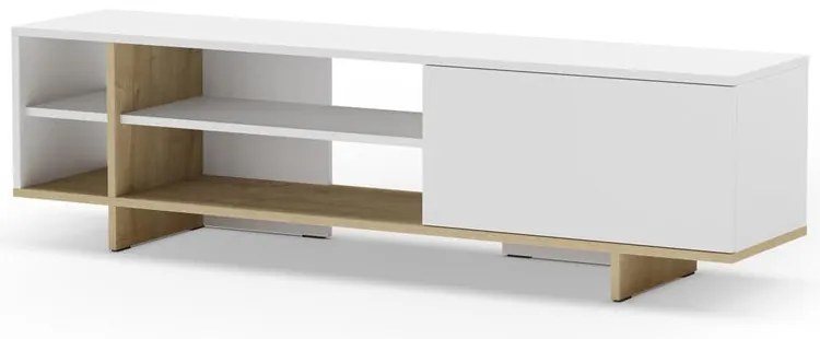 Fehér TV-állvány tölgyfa dekorral 160x44 cm Cequoia – Marckeric