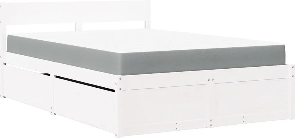 vidaXL fehér tömör fenyőfa ágy fiókokkal és matraccal 140 x 190 cm