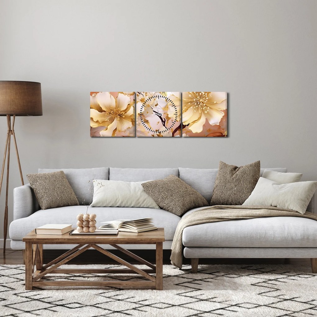 Kép - Arany virágok (órával) (90x30 cm)