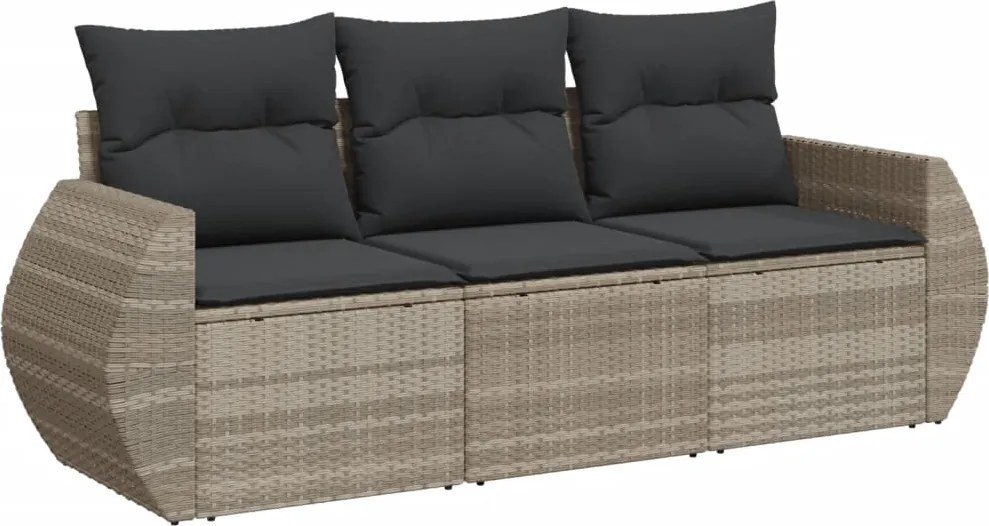 vidaXL 3 részes világosszürke polyrattan kerti ülőgarnitúra párnával