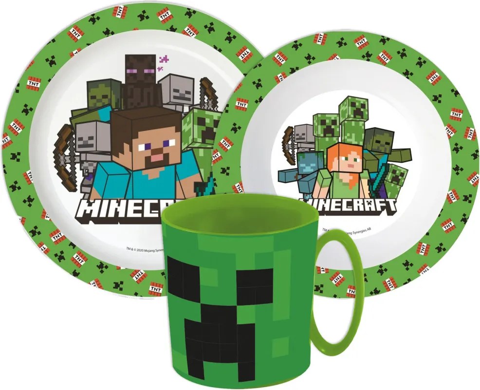 Minecraft Pixelcraft étkészlet, micro műanyag szett bögrével 390 ml