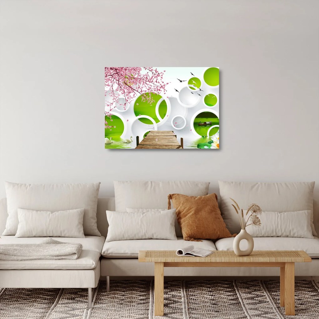 Kép - móló a tó felett (üvegen) (70x50 cm)