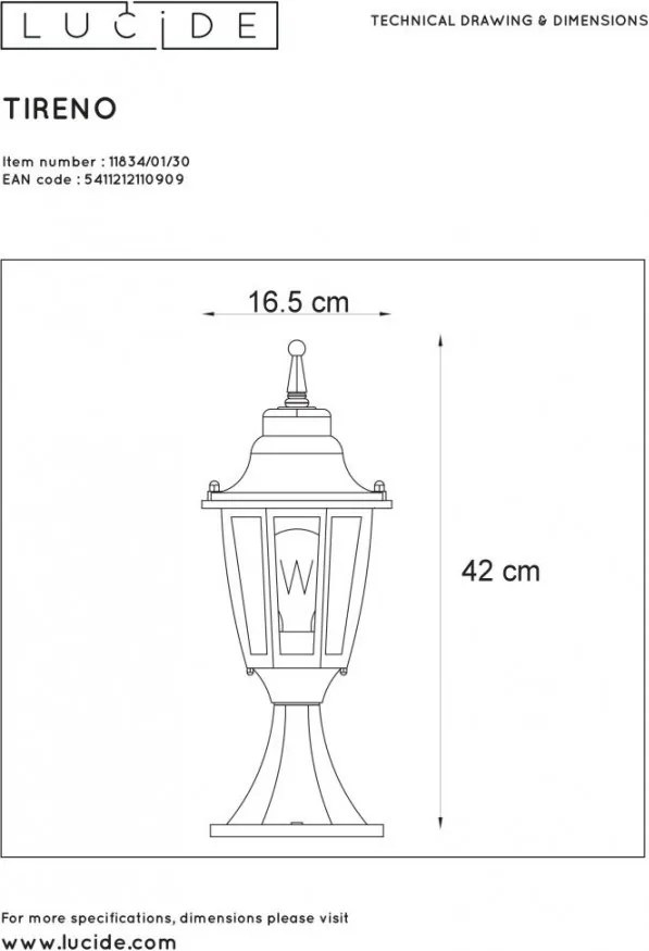 LUCIDE 11834 01 30 Klasszikus Kültéri Állólámpa E27 IP44