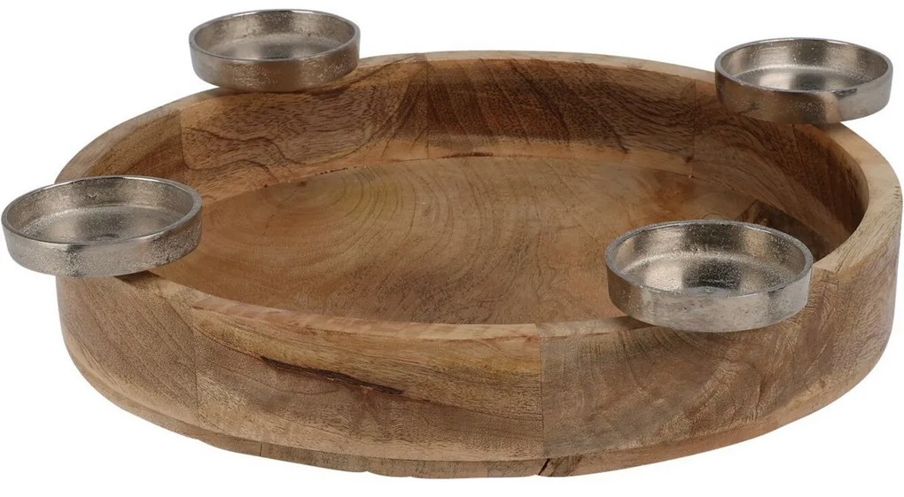 Mango wood candle holder, Advent, 40 x 7 cm