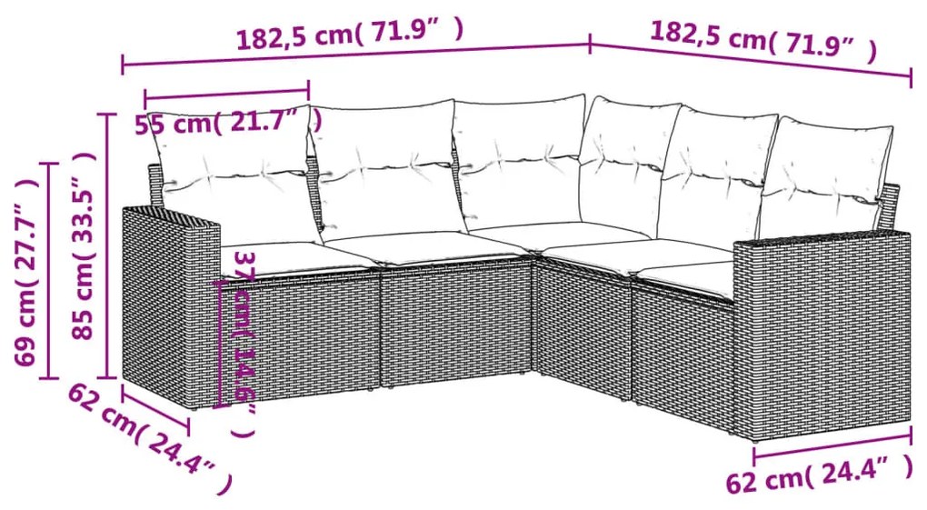 vidaXL 5 részes bézs polyrattan kerti ülőgarnitúra párnákkal