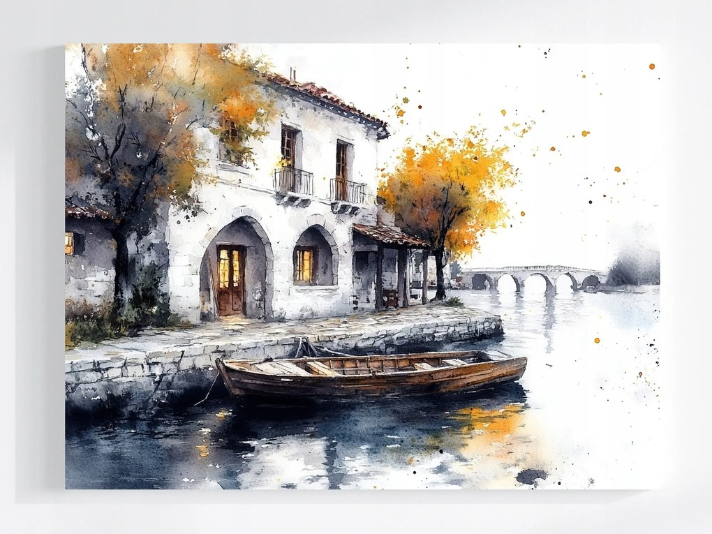Vászonkép Canvas Tájkép Dél Víz Ház Villa Csónak Ősz 100x75