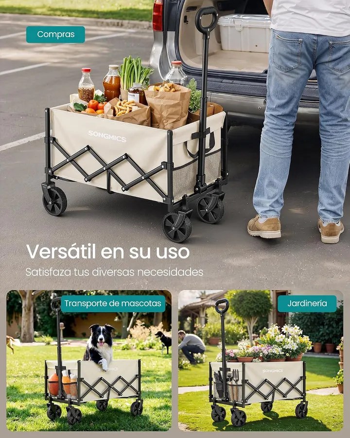 SONGMICS Összecsukható Szállítókocsi, 120 kg, 90 L, Homokbézs (SANDY Kollekció)