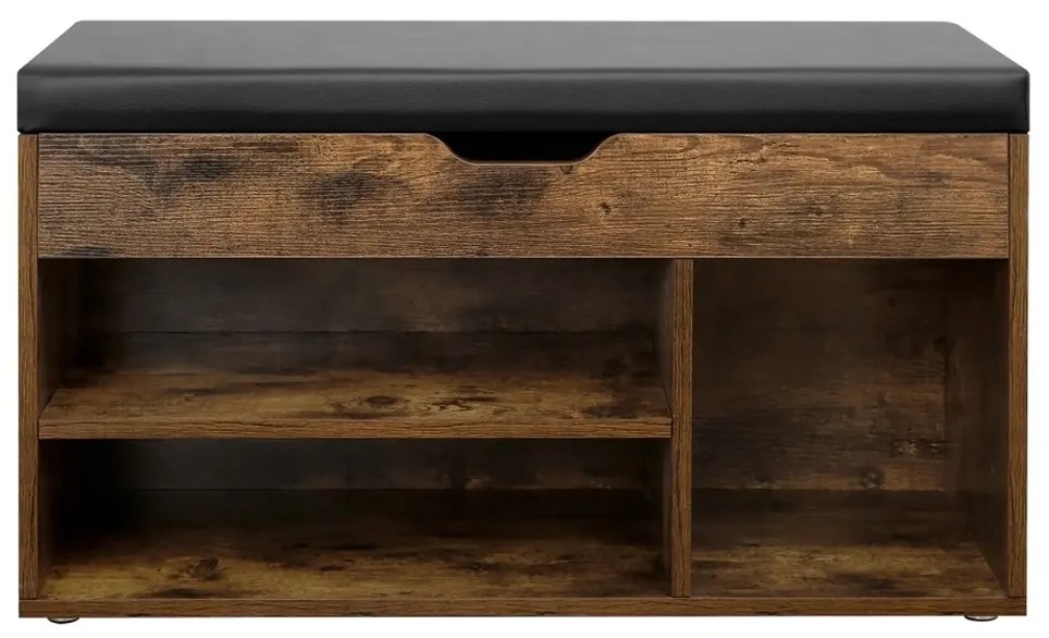 LUJZA cipősszekrény és tároló ülőkével, 80x30x44cm, sötét barna/fekete Vasagle