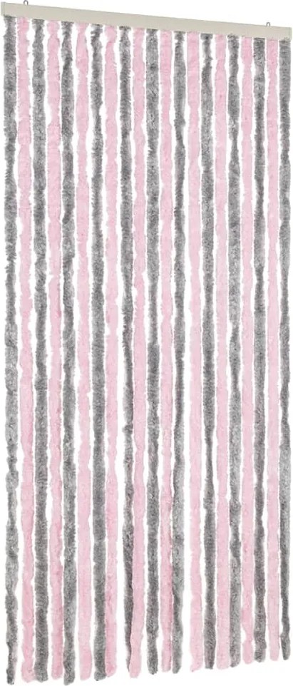 vidaXL ezüstszürke és rózsaszín zsenília rovarfüggöny 90 x 220 cm