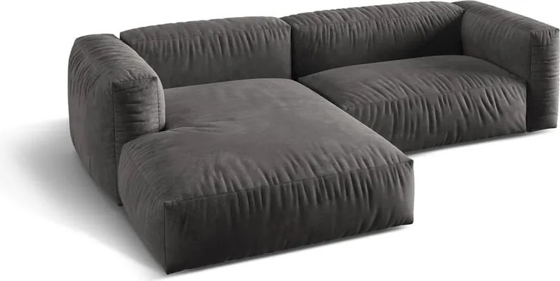 Szürke bársony moduláris sarokkanapé (bal oldali-heverő résszel) Martina – Micadoni