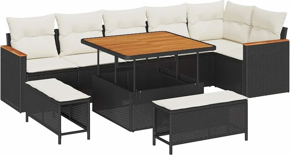 vidaXL Kerti Kanapé Szett 9 pcs Fekete polirattan