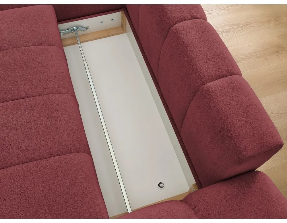 Borvörös zsenília kinyitható-tárolóhelyes sarokkanapé (bal oldali-heverő résszel) Everest – Bobochic Paris