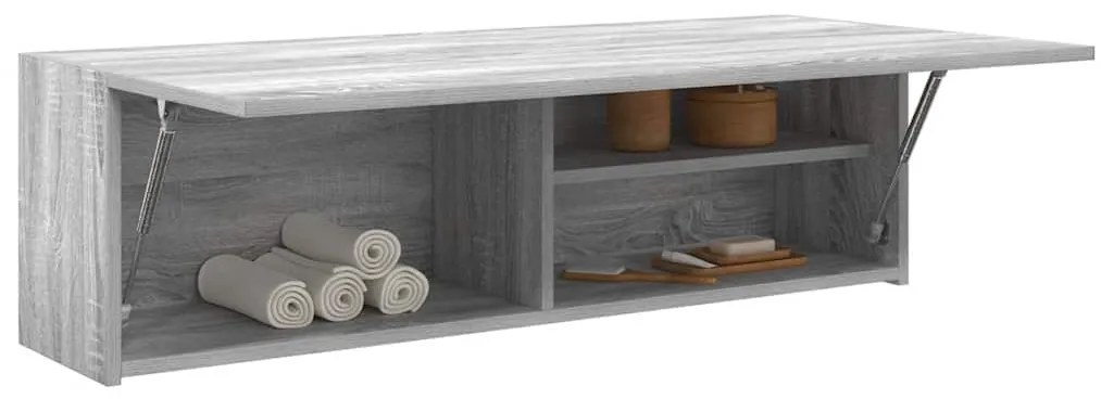 szürke sonoma szerelt fa fali fürdőszobaszekrény 100x25x30 cm