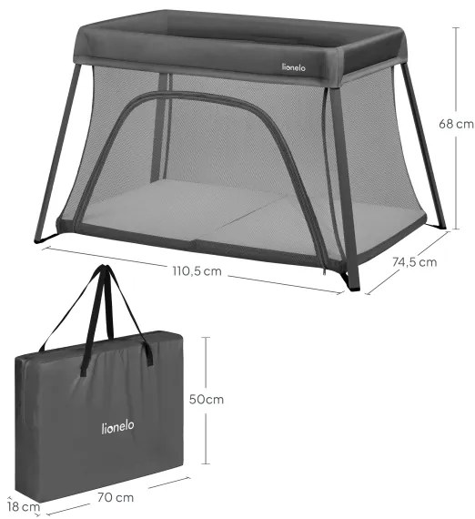 Lionelo - Utazóágy 3 az 1-ben ALICE Szürke