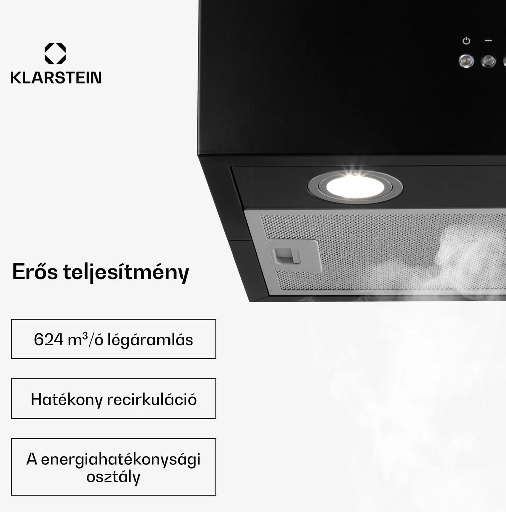 Klarstein Structura, páraelszívó, elszívás/keringetés, 641 m³/ó, A energiahatékonysági osztály, LED, fekete