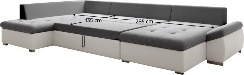 Kinyitható ülőgarnitúra, fehér/szürke, balos, MATAR U