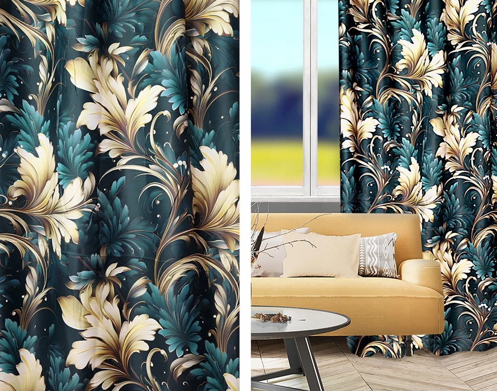 Függöny dekorációs szövet növények levelekkel 280 cm gránát ekrü