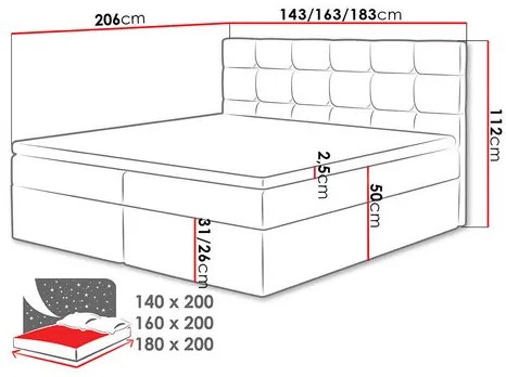 Franciaágy Boxspring 160 cm Cinara (öko-bőr soft 017 (fehér). 1054104