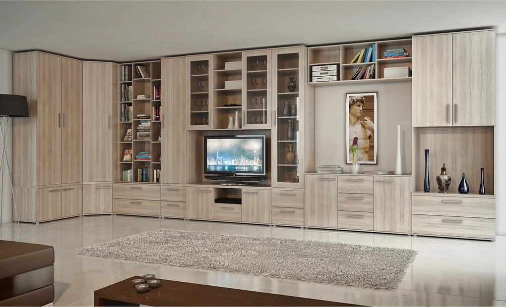 TV szekrény üveg, DTD laminált, tölgy sonoma, DUNAJ TYP6