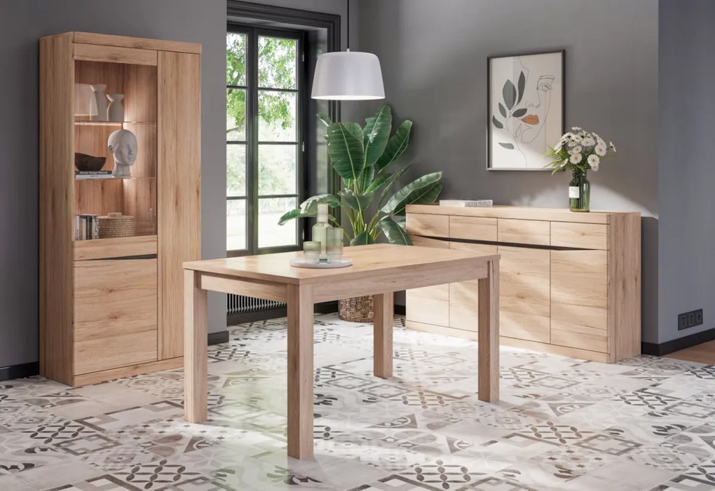 SAMER tömörfa étkezőasztal, 140x77x85, tölgy san remo/wenge