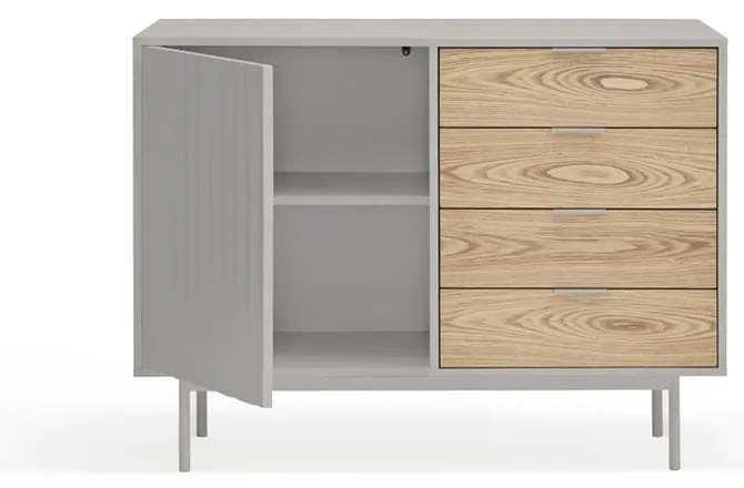 Szürke-natúr színű alacsony komód tölgyfa dekorral 108x80 cm Sierra – Teulat