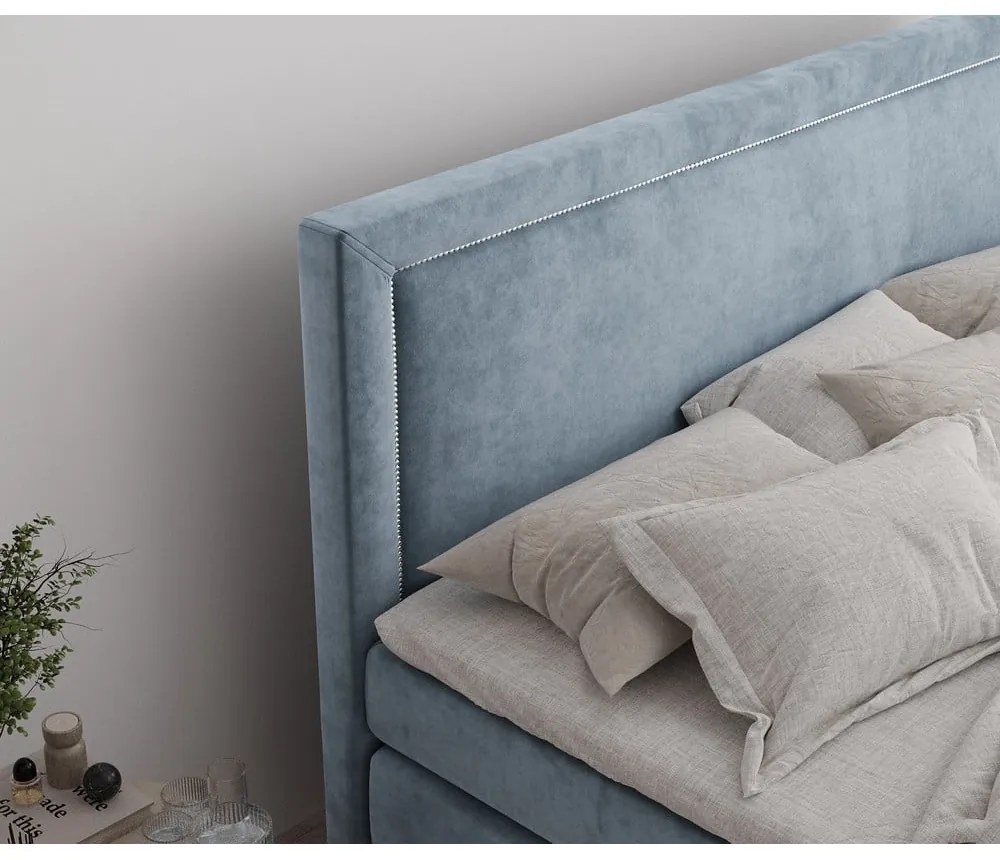 Kék ágyneműtartós boxspring ágy 200x200 cm Lavenda – Maison de Rêve