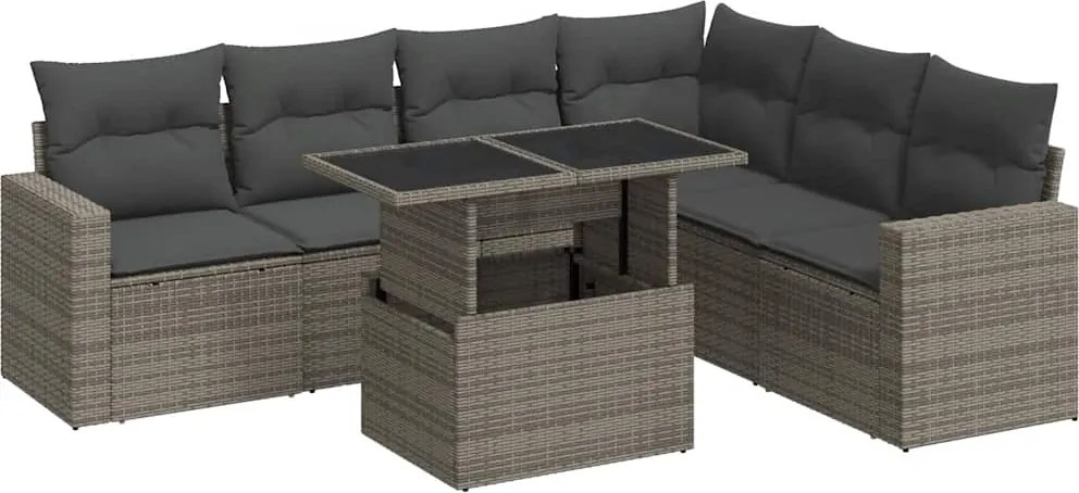 vidaXL 7 részes szürke polyrattan kerti ülőgarnitúra párnákkal