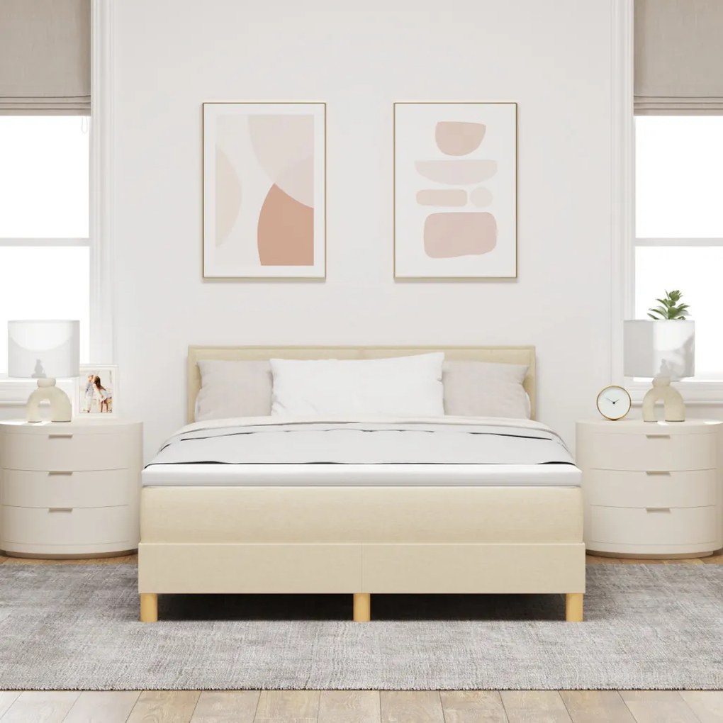Box Spring Ágy Matraccal és LED-del Krém 140x190 cm Szövet