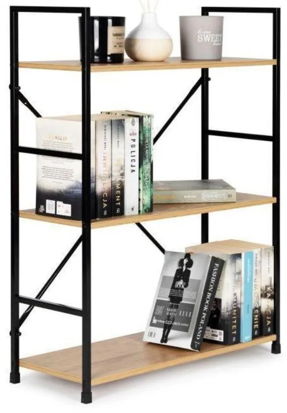 Intenso Home 3 szintes nyitott könyvespolc 59 x 80cm (Aranytölgy) | Univerzális tároló állvány fém lábakkal