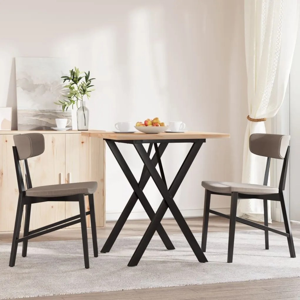 Tömör fenyőfa és acél étkezőasztal X-vázzal 70x70x75,5 cm