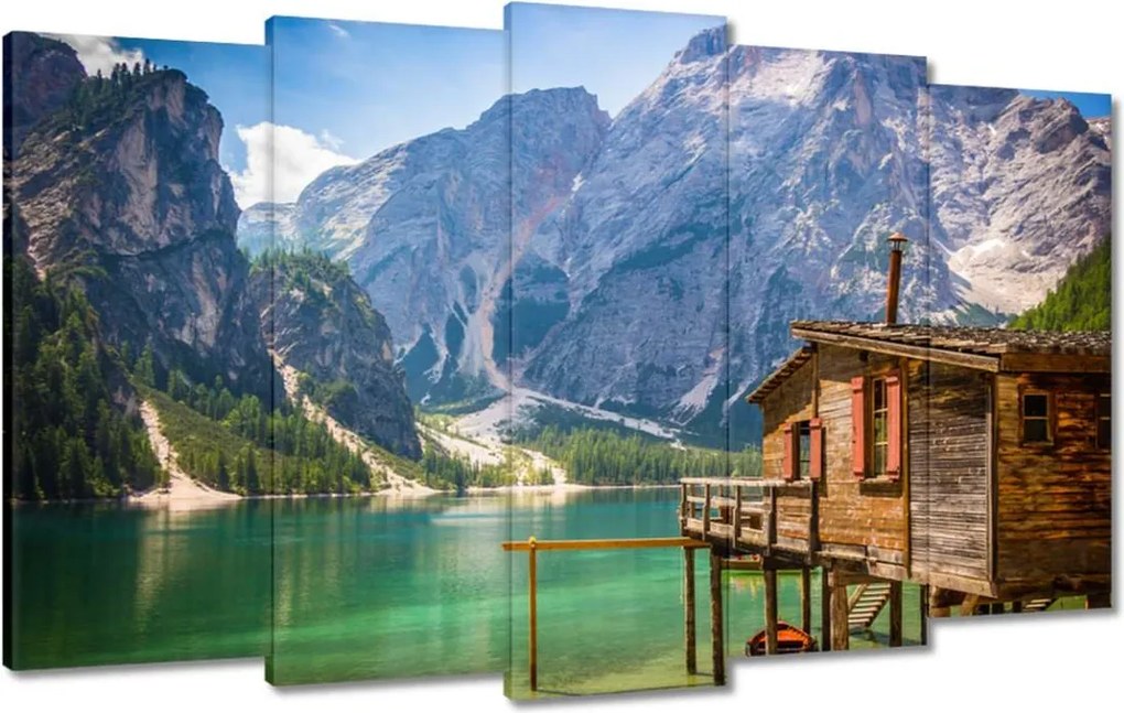 Festmények 100x60 Fa házikó a hegyekben