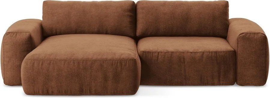 Terrakotta színű zsenília kinyitható sarokkanapé (bal oldali-heverő résszel) Kuki – Makamii