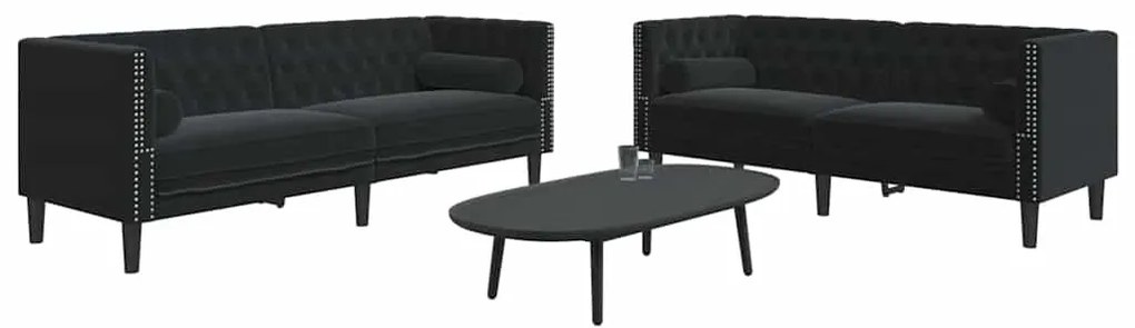 Kanapé Szett 2 pcs Fekete Bársony