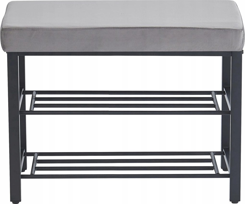 Előszobai Pad Kárpitozott Cipőspolc Loft Könyvespolc Velúr Szürke 60cm