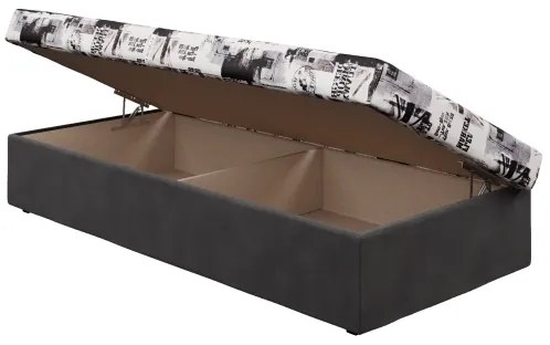 Tárolós ágy NOE 90x200 rugós matraccal, szürke/fekete