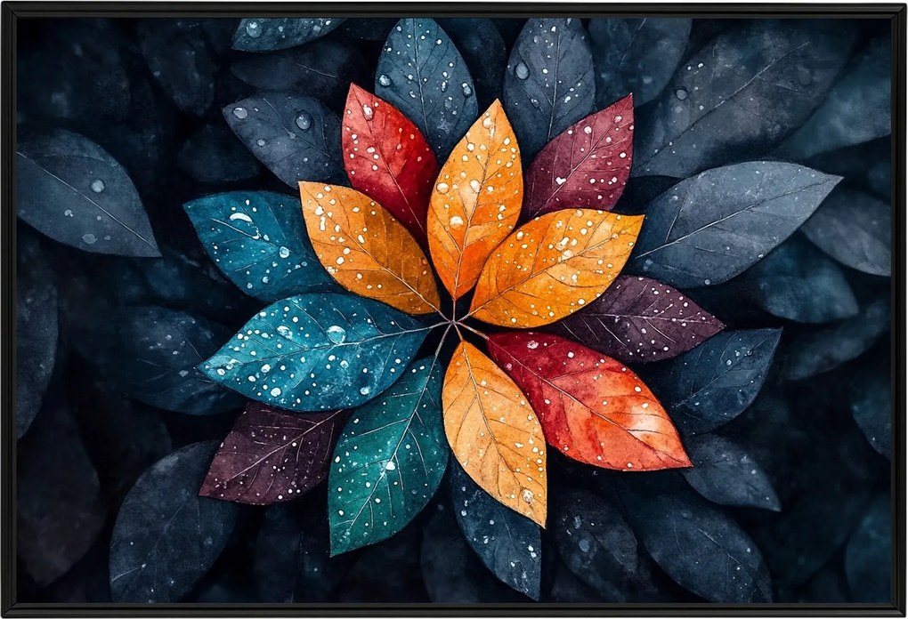 Poszter Keret Alumínium Színes Levelek Mandala Esőcseppek 60x40