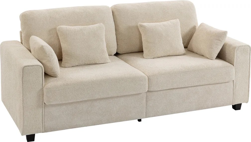 HOMCOM Kanapé, 3 személyes, bársony kárpitozással, 4 párna, 211,5 x 85 x 90 cm, bézs