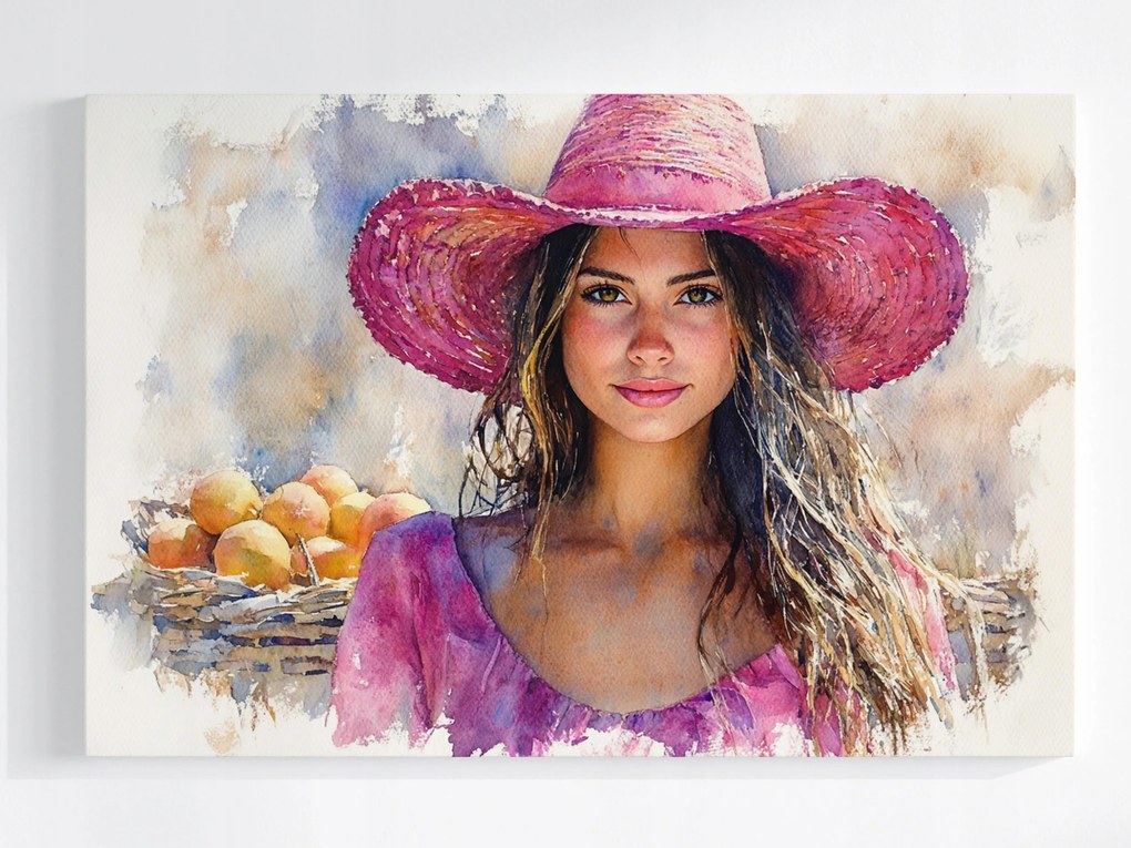 Poszter Nő Rózsaszín Kalapban Akvarell Nyár 120x80