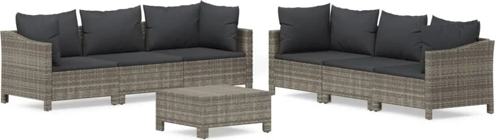 vidaXL 7 részes szürke polyrattan kerti ülőgarnitúra párnákkal