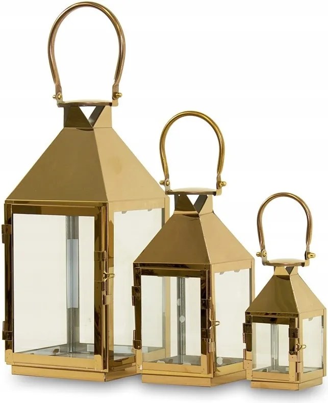 3 x Lampion fém lámpa arany réz lámpa dekoráció szett