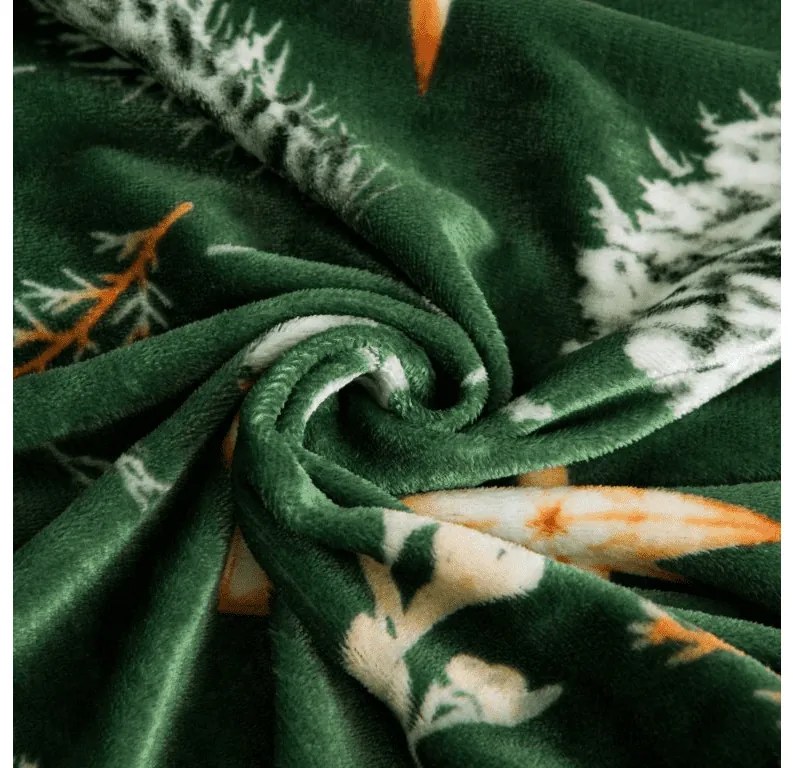 Mikroplüss ágynemű szett GREEN CHRISTMAS zöld + mikroplüss lepedő SOFT 180x200 cm fehér, franciaágy