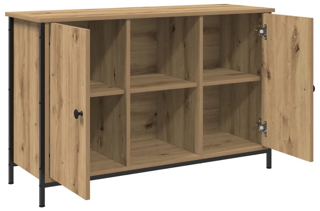 TV Szekrény Fekete Tölgy 101x35x65 cm Műanyag Fa és Acél