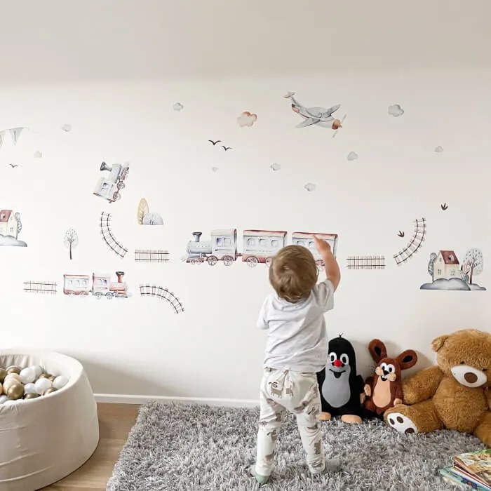 INSPIO Gyerekszoba falmatrica - Szürke vonatok