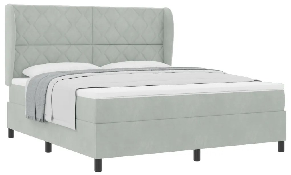 Boxspring Ágy Matrac Kép Szürke 180x200 cm Bársony