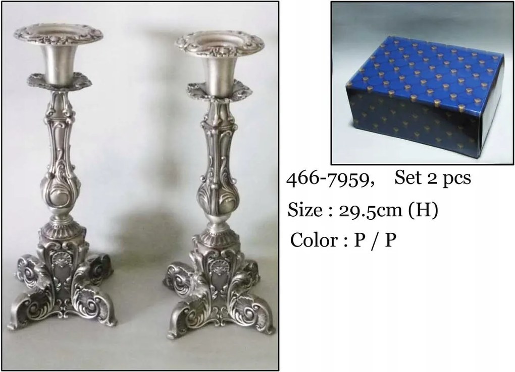 2 x Ezüst gyertyatartó, öregített ón