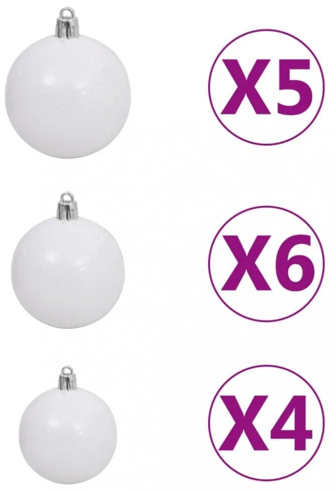 61 részes fehér-szürke karácsonyi gömbszett csúccsal + 150 LED