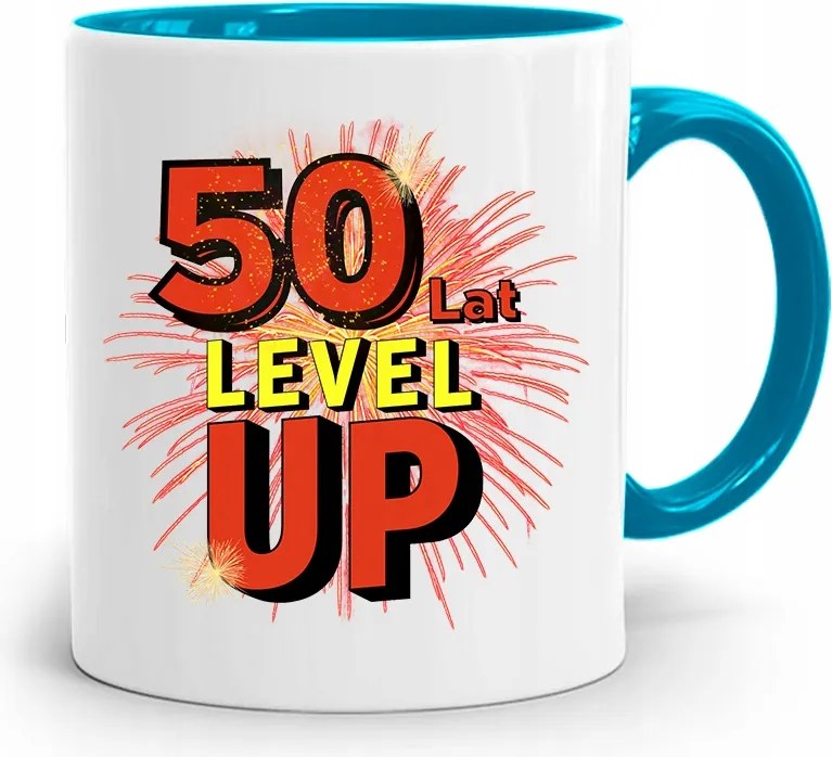 Születésnapra 50 50-es 50-es Kék Ajándék Bögre fényképes nyomattal