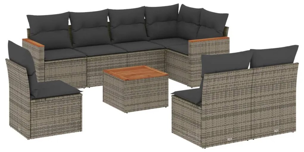 9 részes szürke polyrattan kerti ülőgarnitúra párnákkal