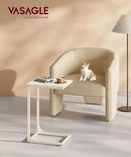 Vasagle C-alakú dohányzóasztal fém kerettel Krémszínű Bézs